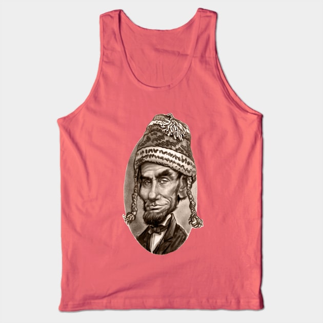 Caricature of Abe Lincoln Wearing Winter Beanie Tank Top by Mudge